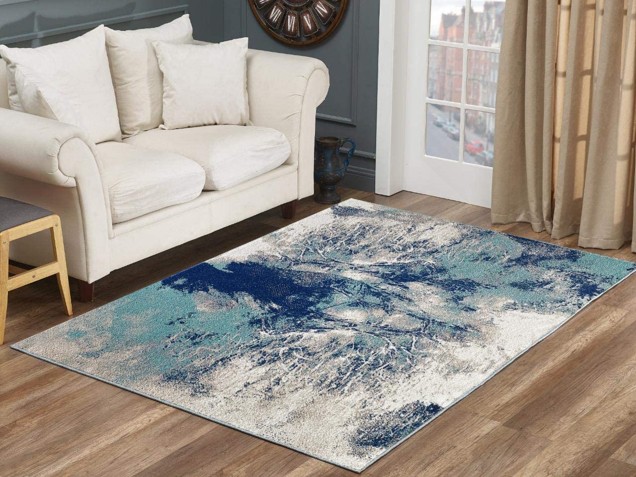 Joanna Collection Modern Abstract Blue Ivory Grey Area Rug