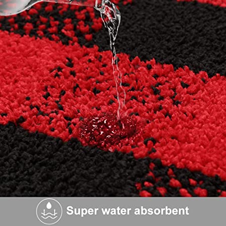 Carvapet 2 Pieces Buffalo Plaid Check Rug Set Water Absorb Microfiber Non-Slip Kitchen Rug Bathroom Mat Checkered Doormat Carpet for Laundry 17"x48"+17"x24", Black and White