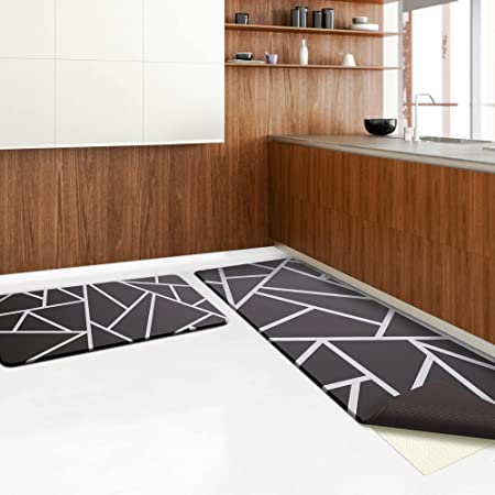 Kitchen Rugs and Mats Anti Fatigue for Floor Non Slip 2 Piece Set 17.7" Wide 0.47" Thick Kitchen Runner Cushioned PVC Memory Foam Waterproof Mats for Kitchen Sink Office (Dark Brown with Rug Pads)