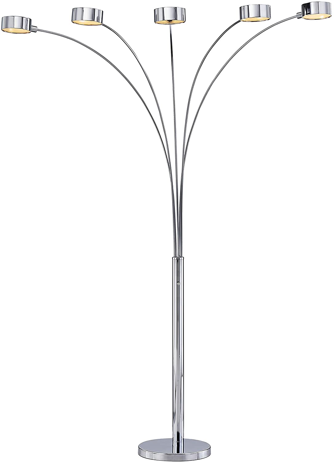 5 Arc Brushed Steel Floor Lamp w/ Dimmer Switch, 360 Degree Rotatable Shades - Dim Options - Stainless Steel