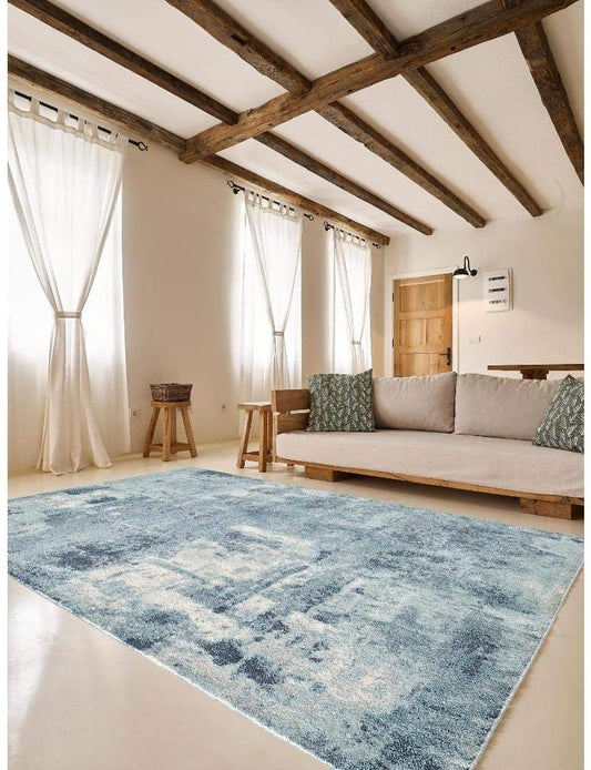 Kingsbury Collection Abstract blue Modern Soft Area Rug