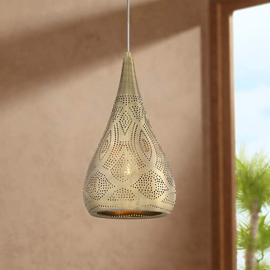 Safi 9" Wide Antique Brass Moroccan Mini Pendant Light