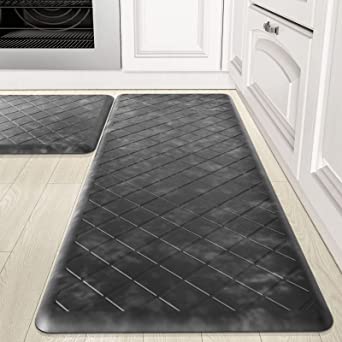 Sofort Anti Fatigue Kitchen Mats for Floor 2 Piece Set,  Cushioned Memory Foam Kitchen Rug, Non Slip Waterproof Black and Gold  Marble Kitchen Mat, Comfort Standing Mats for Kitchen, Laundry, Office