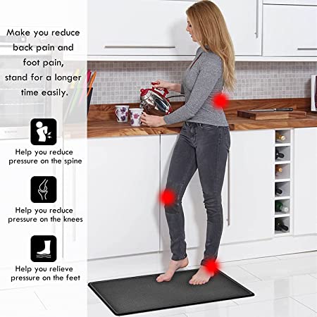 Black Kitchen Mat Kitchen Rug -Comfort Anti Fatigue Kitchen Mat for Kitchen Floor,Non-Slip Waterproof Kitchen Mat,PVC,Cushioned Rug Standing with Good Support for Feet, Use for Kitchen,Laundry,Sink