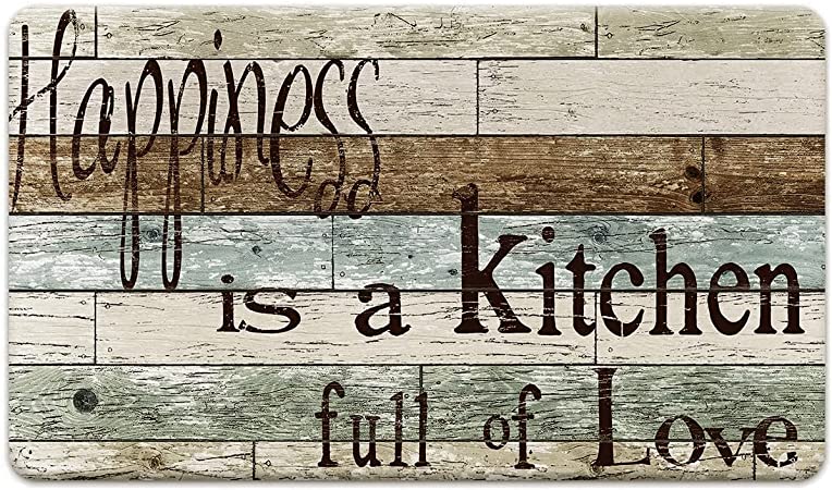 Farmhouse Kitchen Mats Cushioned Anti-Fatigue Comfort Mat for Home & Office Ergonomically Engineered Memory Foam Kitchen Rug Waterproof Non-Skid, 47" by 17",Happiness