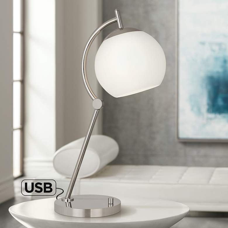 Robert Abbey Nova Polished Nickel Desk Lamp with USB Port