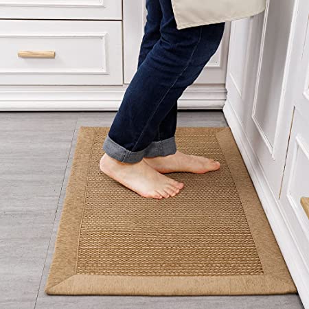 LUFEIJIASHI Small Kitchen Rugs and mats Non Skid Washable Kitchen Runner Rug Absorbent Farmhouse Style Kitchen Floor mats for in Front of Sink (Light Coffee, 20X32)