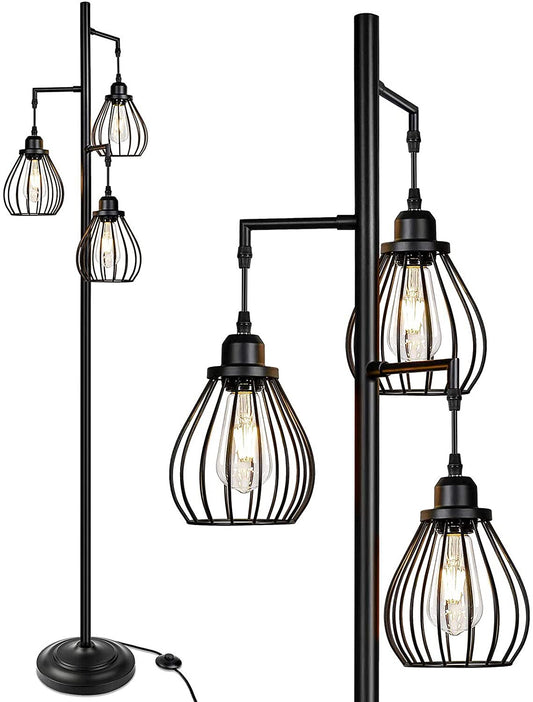 Industrial Floor Lamp with 3 Elegant Teardrop Cage Head Farmhouse Rustic