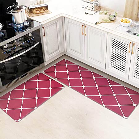 Mats Kitchen Rug Set 2 Piece, Soft Cushioned Anti Fatigue Kitchen Mats, 2/5Inch Thick Waterproof Non Slip Memory Foam Standing Rug Set of 17.3" x29+17.3"x47", Brown