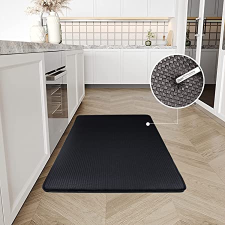 Black Kitchen Mat Kitchen Rug -Comfort Anti Fatigue Kitchen Mat for Kitchen Floor,Non-Slip Waterproof Kitchen Mat,PVC,Cushioned Rug Standing with Good Support for Feet, Use for Kitchen,Laundry,Sink