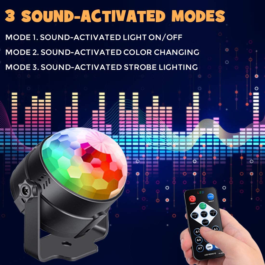 Sound Activated Party Lights with Remote Control Dj Lighting, RGB Disco Ball, Strobe Lamp 7 Modes