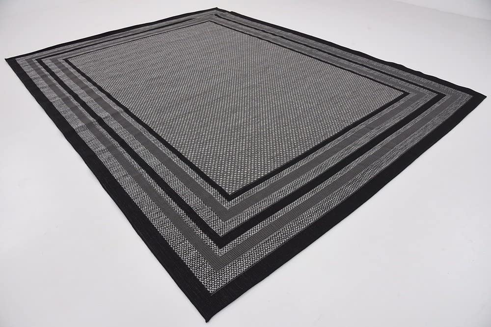 Outdoor Border Collection Solid Casual Transitional Indoor and Outdoor Flatweave Gray Area Rug