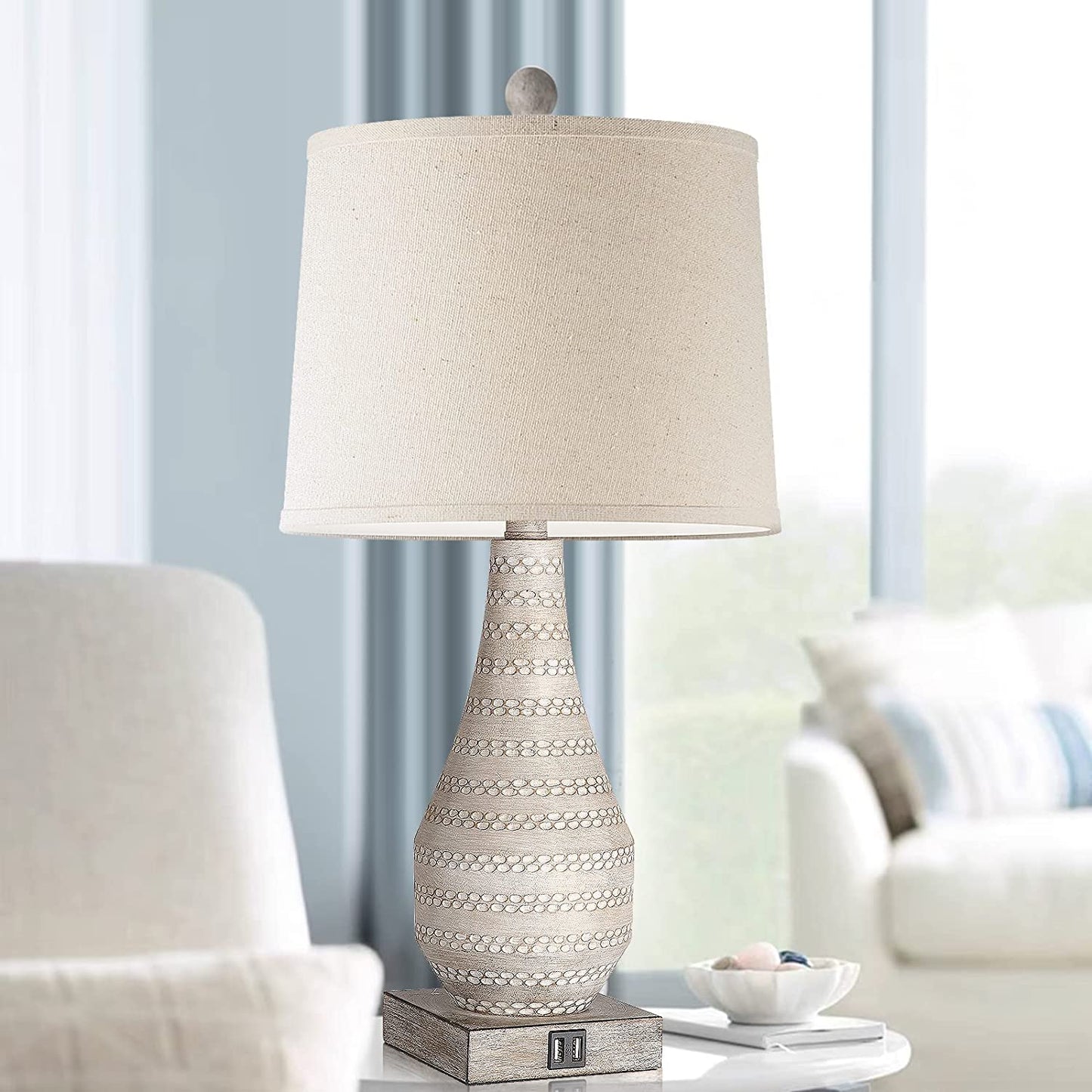 Rustic Table Lamp with USB Ports -  Set of 2