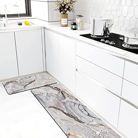 Diatomaceous Earth Kitchen Mats, 2 PCS Absorbent Cushioned Kitchen Rugs Set with Non-Slip Rubber Bottom, Anti Fatigue Standing Mat