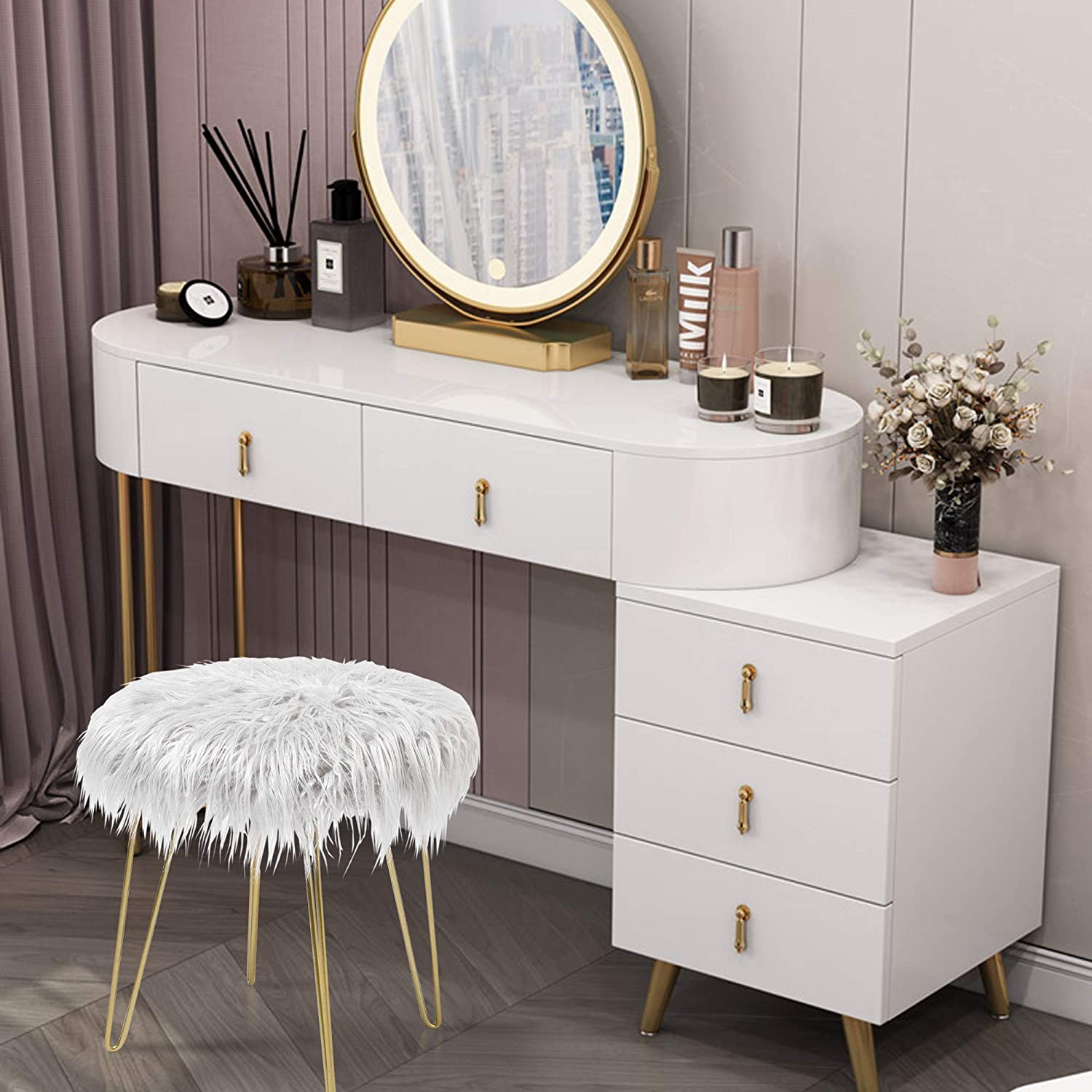 Furniture Furry Dressing Table Stool With Storage B&M Modern Round