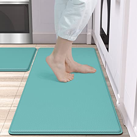 Mats Kitchen Rug Set 2 Piece, Soft Cushioned Anti Fatigue Kitchen Mats, 2/5Inch Thick Waterproof Non Slip Memory Foam Standing Rug Set of 17.3" x29+17.3"x47", Brown