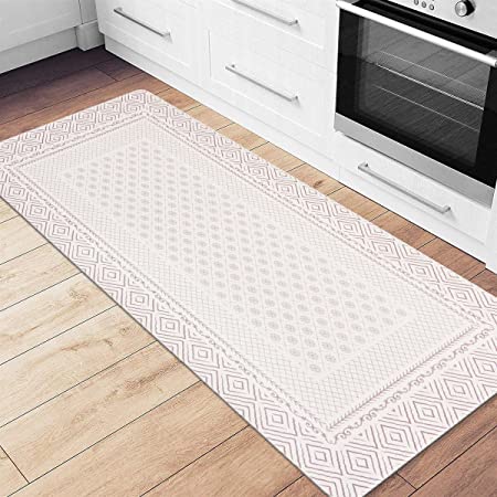 Rugshop Bordered Bohemian Anti Fatigue Non Slip Stain Resistant Waterproof Standing Mat for Kitchen, Front of Sink, Laundry Room,Standing Desk, Office 18" x 47" Ivory