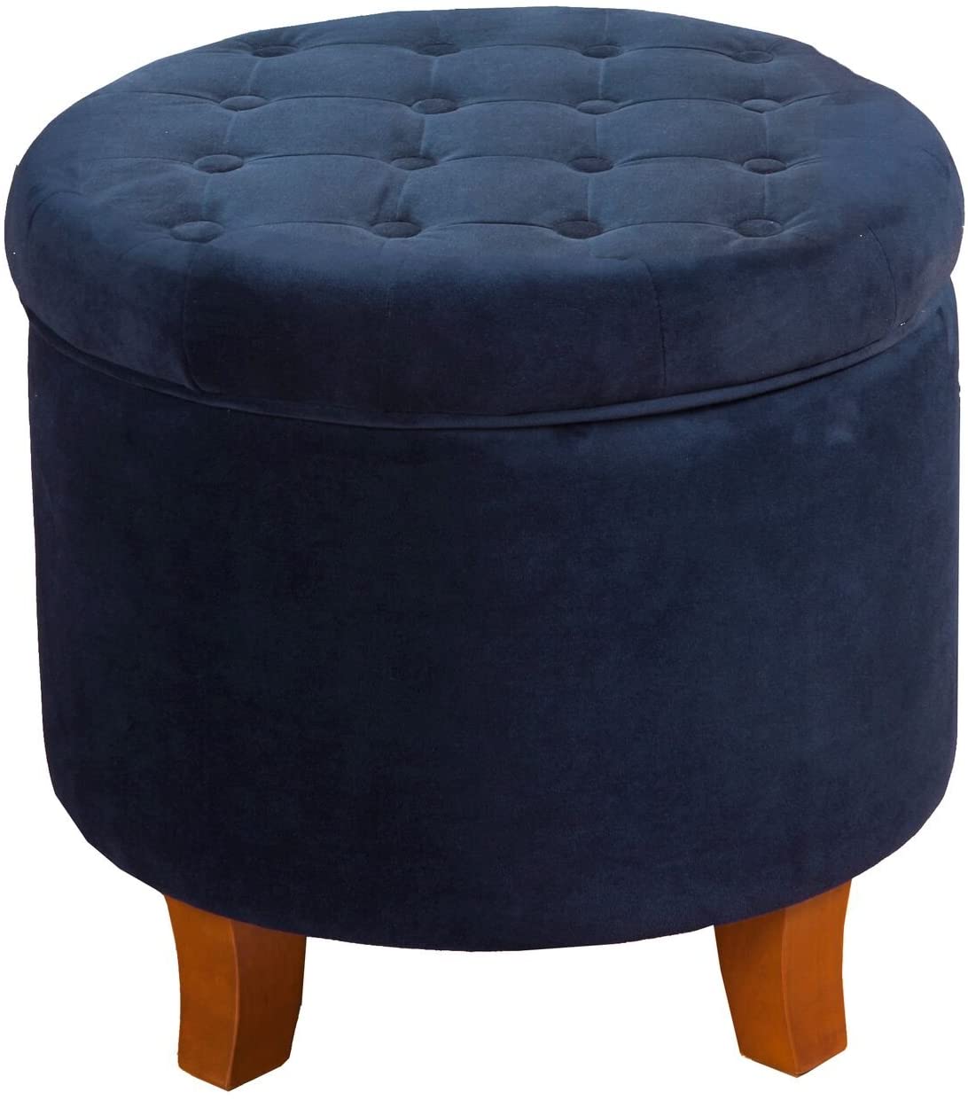 Fabric Upholstered Round Storage Ottoman - Velvet Button Tufted with Removable Lid