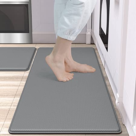 Mats Kitchen Rug Set 2 Piece, Soft Cushioned Anti Fatigue Kitchen Mats, 2/5Inch Thick Waterproof Non Slip Memory Foam Standing Rug Set of 17.3" x29+17.3"x47", Brown