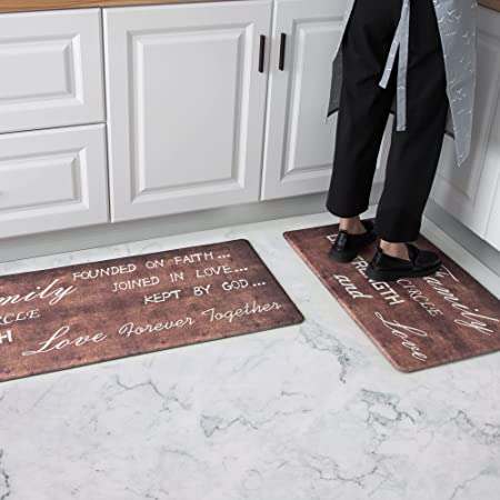 ARCLIBER Anti Fatigue Kitchen Rugs,Comfort Floor Standing Mats 2 Piece,Easy Clean Kitchen Mats,Non Skid Runner Rug(17"x28"+17"x47")