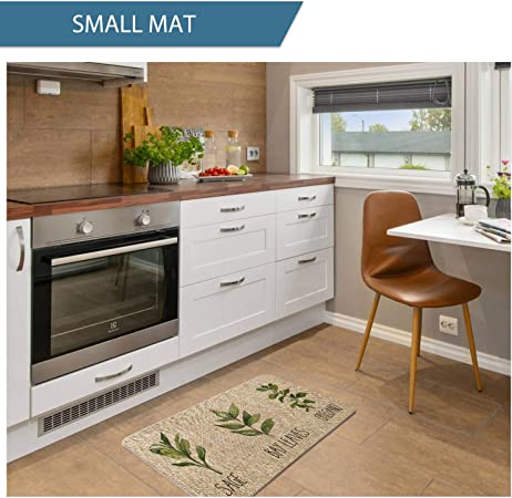 Artoid Mode Parsley Sage Oregano Basil Bay Leaves Decorative Kitchen Mats Set of 2, Seasonal Holiday Party Low-Profile Floor Mat for Home Kitchen - 17x29 and 17x47 Inch