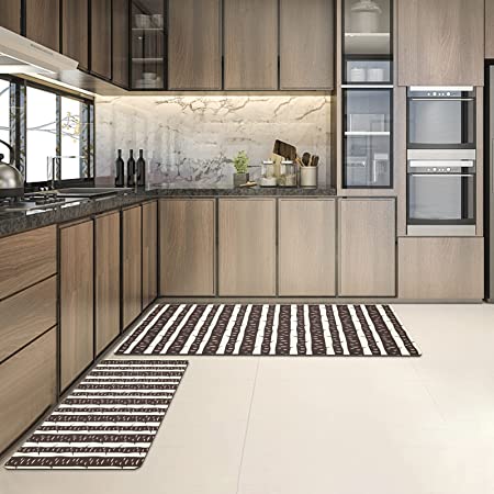 Artnice Anti-Fatigue 2 Piece, Modern Geometric Criss Cross Pattern Kitchen Rugs, Ergonomic PVC Memory Foam Kitchen Floor Mats for Standing Sink, Bathroom, Laundry, Black and White