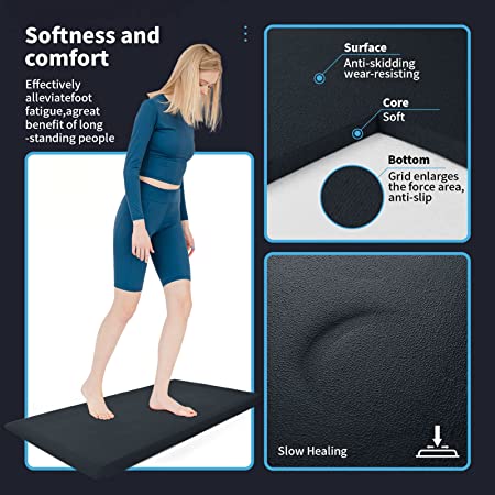 Art3d Anti Fatigue Mat - 1/2 Inch Cushioned Kitchen Mat - Non Slip Foam Comfort Cushion for Standing Desk, Office or Garage Floor (17.3"x28", Black)