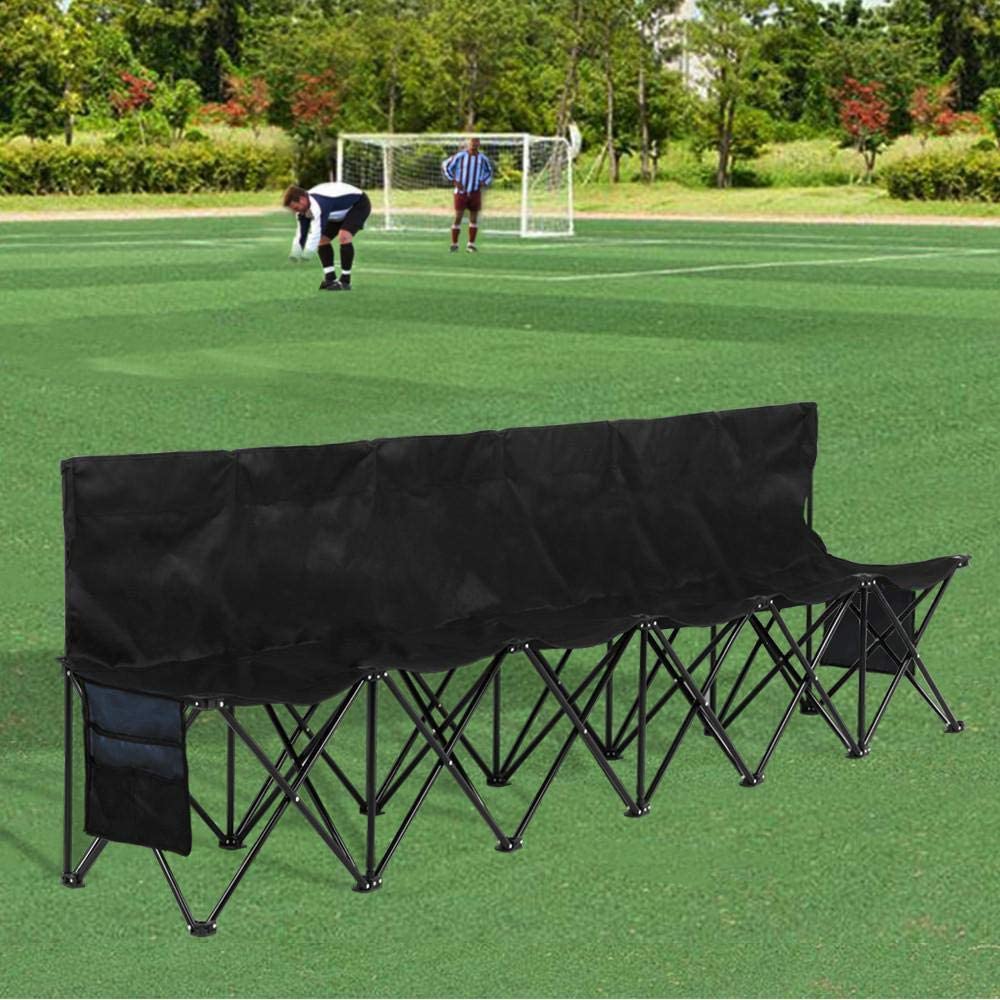 Yaheetech 6 Seats Foldable Sideline Bench For Sports Team Camping Folding Bench Chairs Black