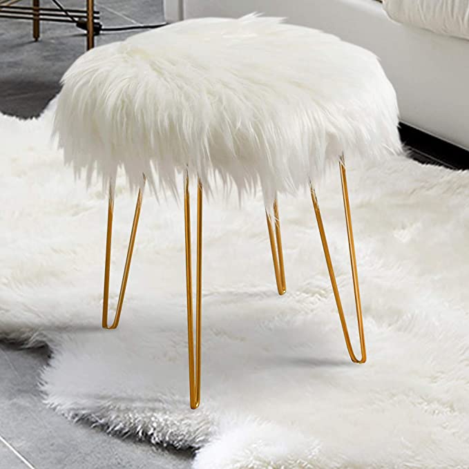 Fur Stool Fuzzy Vanity Chair Makeup Vanity Bedroom Seat