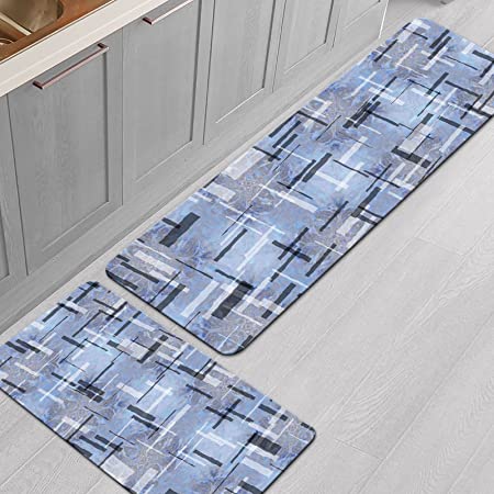 X-Lounge PVC Kitchen Mats,2PCS Anti Fatigue Mat Non Slip Standing Rug Memory Foam 2022 Kitchen Rugs Set for Kitchen, Standing Desk Office Laundry (Light Blue)