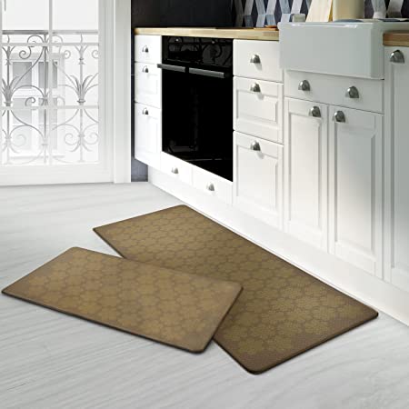 Kitchen Rug Anti Fatigue Mats for Kitchen Floor, TEMASH Kitchen Rugs and Mats Non Slip, 2 Pieces Set Kitchen Floor Mats Cushioned, Comfort Standing Mat for Home, Kitchen, Office, Sink (White Marble)