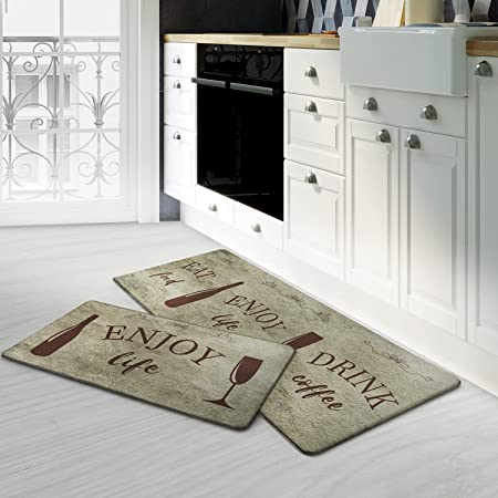 Kitchen Rug Anti Fatigue Mats for Kitchen Floor, TEMASH Kitchen Rugs and Mats Non Slip, 2 Pieces Set Kitchen Floor Mats Cushioned, Comfort Standing Mat for Home, Kitchen, Office, Sink (White Marble)