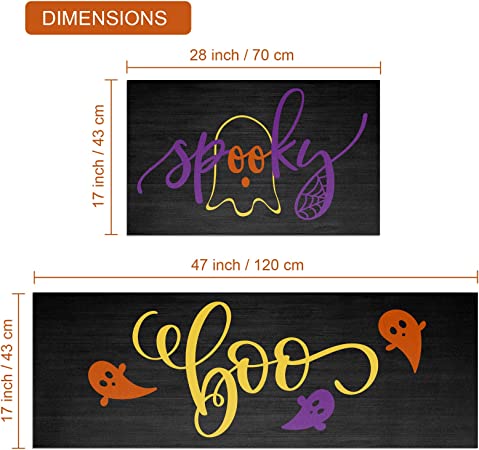 Halloween Boo Kitchen Mat Set of 2 Non Slip Thick Kitchen Rugs and Mats for Floor Comfort Standing Mats for Kitchen, Sink, Office, Laundry, 17"x47"+17"x28"