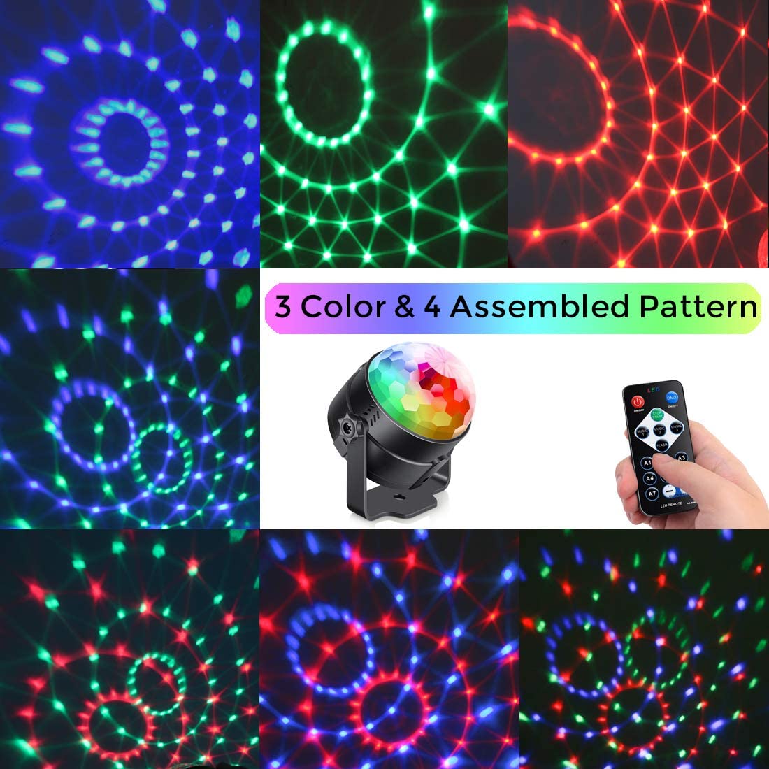 Sound Activated Party Lights with Remote Control Dj Lighting, RGB Disco Ball, Strobe Lamp 7 Modes
