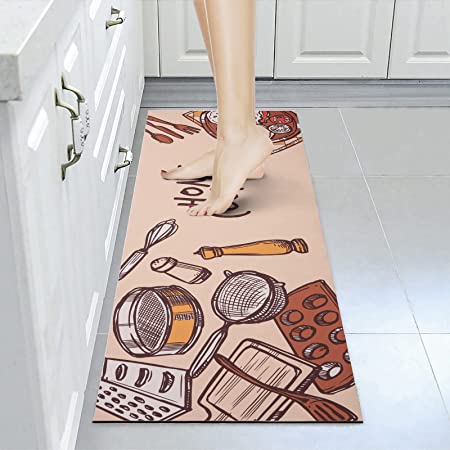 Tosuoka Kitchen Mat 2 Pieces Cushioned Anti Fatigue Kitchen Mats for Floor, Waterproof Kitchen Rugs and Mats Non Skid Washable Ergonomic Standing Kitchen Runner Rug Set for Home, Office, Sink, Laundry