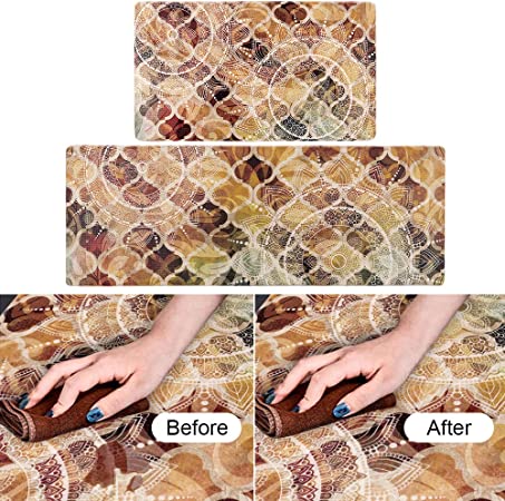 Kitchen Rug Set,LEEVAN Kitchen Floor Mats 2 Piece PVC Leather Anti Fatigue Comfort Heavy Duty Standing Mat Waterproof Oil Proof Non-Skid Rubber Back Washable Doormat Bathroom