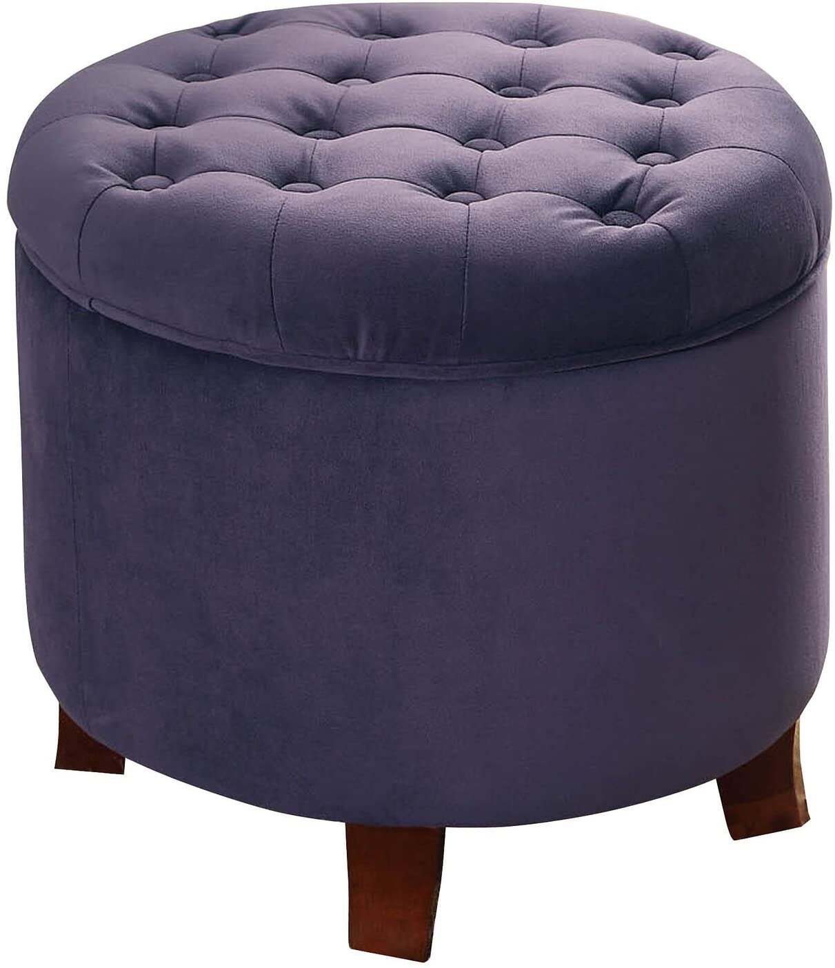 Fabric Upholstered Round Storage Ottoman - Velvet Button Tufted with Removable Lid