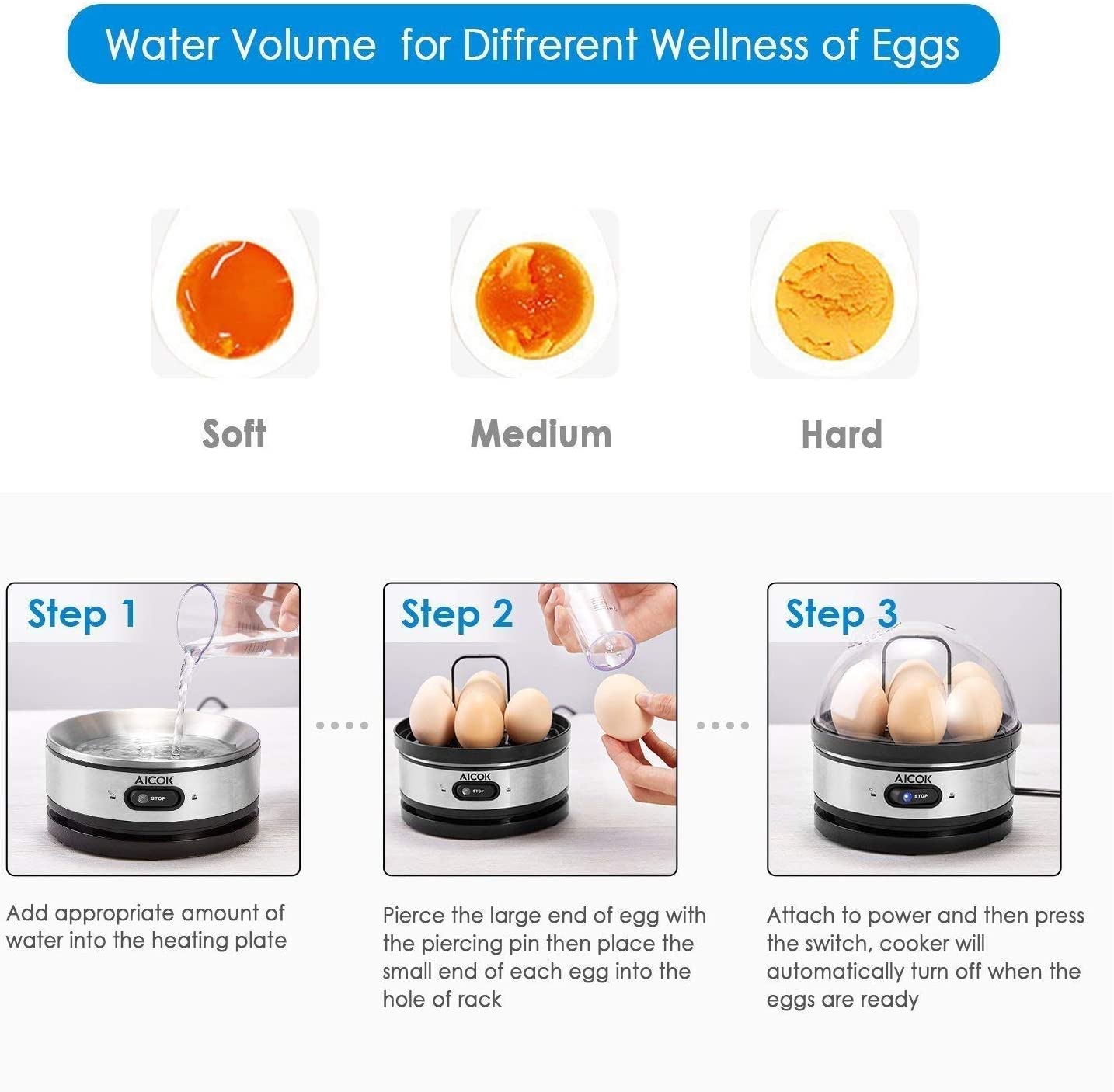 Electric Rapid Stainless Steel 7 Egg cooker Auto Shut Off