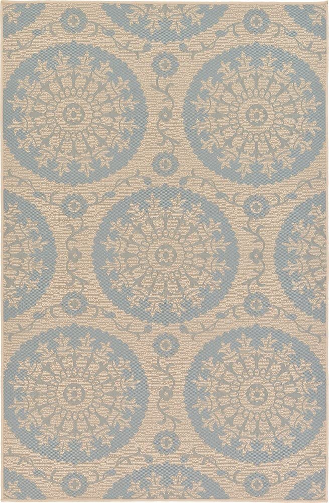 Floral Abstract Transitional Indoor Outdoor Flatweave Light Blue/ Beige Area Rug