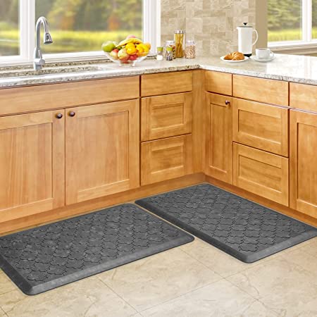 KMAT Kitchen Mat [2 PCS] Cushioned Anti-Fatigue Kitchen Rug, Waterproof  Non-Slip Kitchen Mats and Rugs Heavy Duty PVC Ergonomic Comfort Foam Rug  for Kitchen, Floor Home, Office, Sink, Laundry,Grey