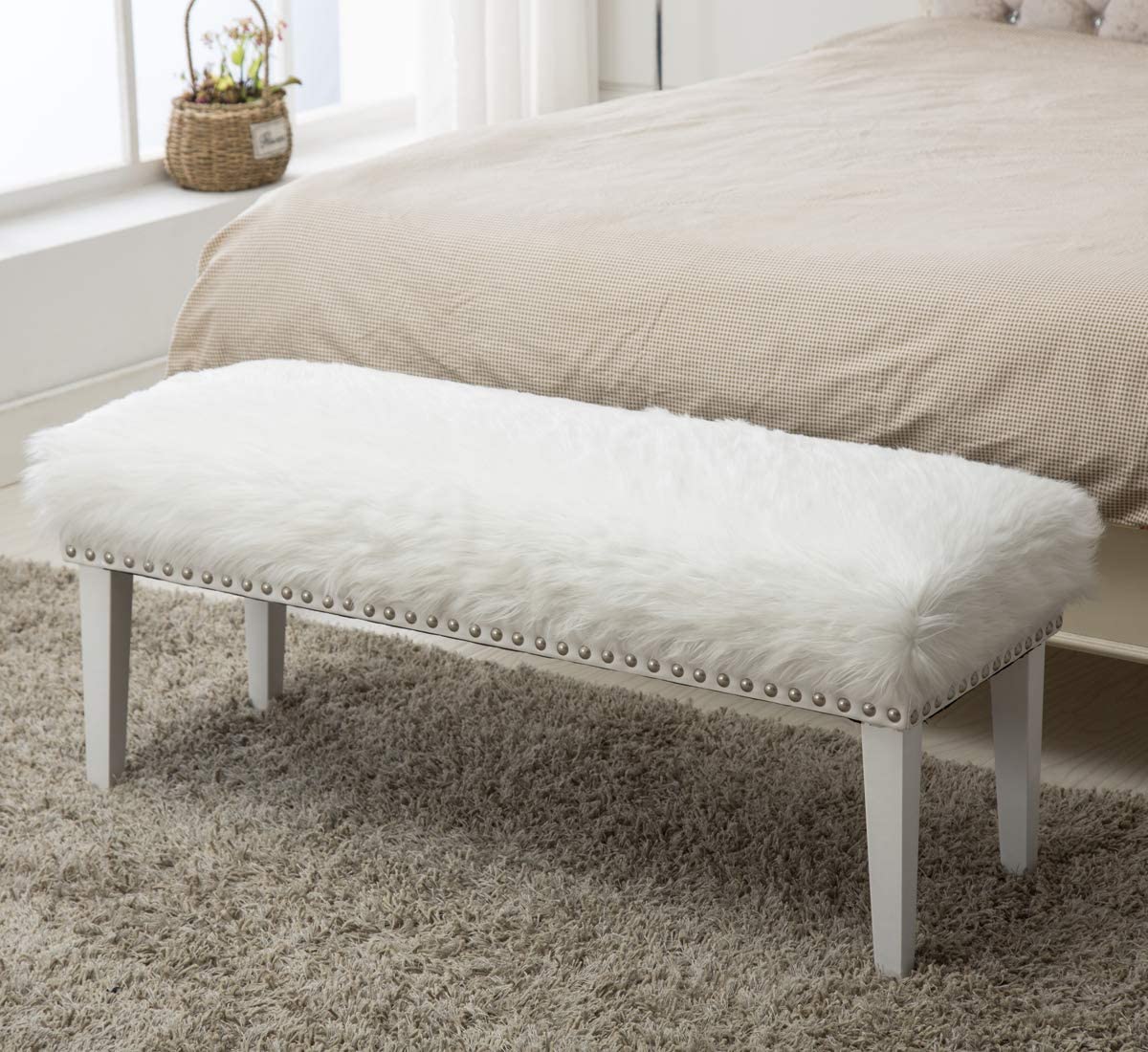 Ottoman Bench Upholstered Bench for Bedroom/Entryway/Hallway/Living Room