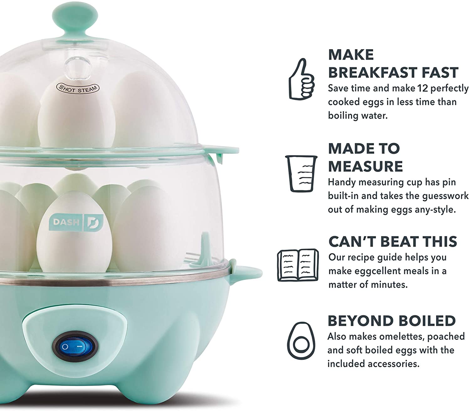 DASH Deluxe Rapid Egg Cooker for Hard Boiled, Poached, Scrambled Eggs,  Omelets, Steamed Vegetables, Dumplings & More, 12 capacity, with Auto Shut  Off