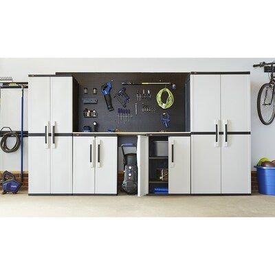 Home Garage Storage Cabinet Grey/Black with Doors and Shelves – Joanna Home