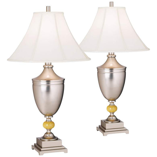 Freda Brushed Nickel Traditional Urn Table Lamps Set of 2