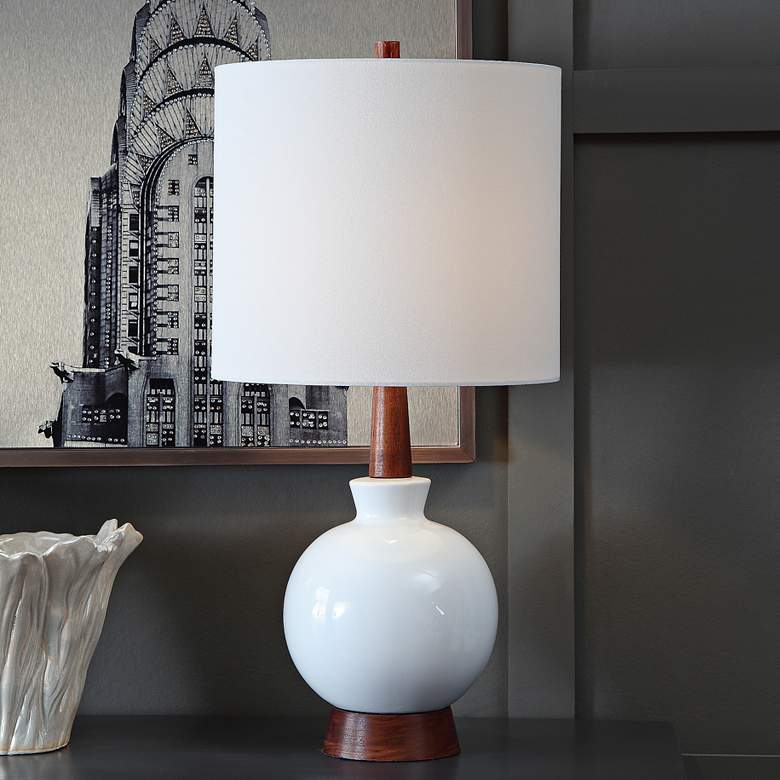 Carson White Ceramic and Mahogany Wood Table Lamp