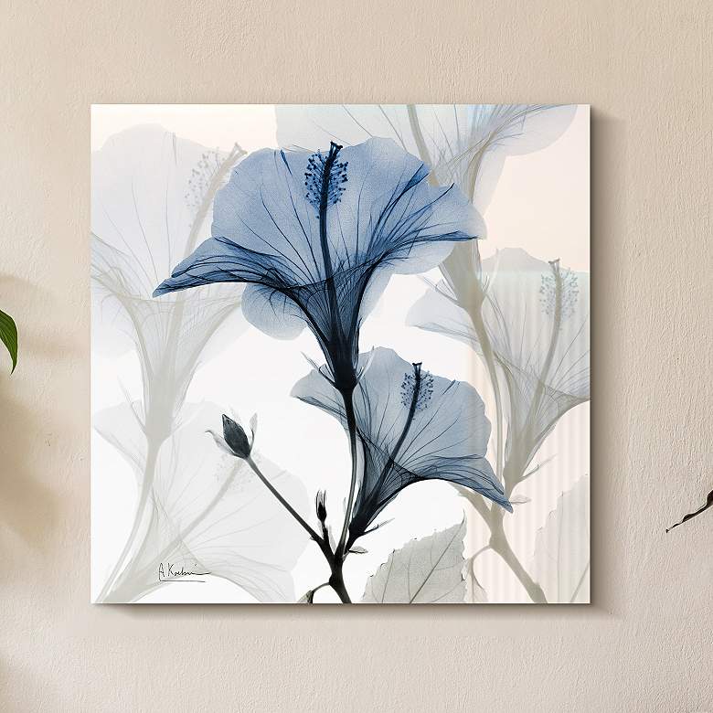 Blue X-Ray Floral 24" Square Tempered Glass Graphic Wall Art