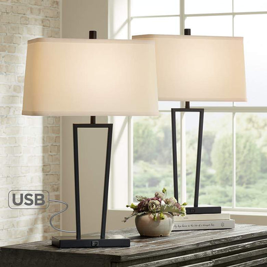 Cole Black Metal Table Lamps with USB Port Set of 2