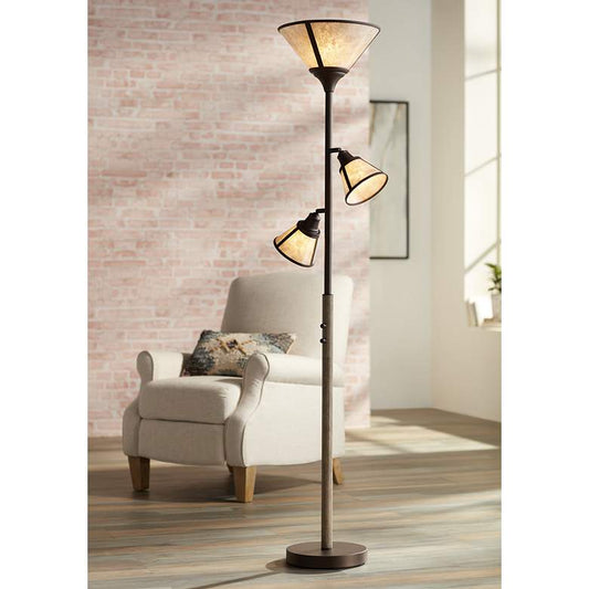 Plymouth Bronze Mica Shade Torchiere Floor Lamp