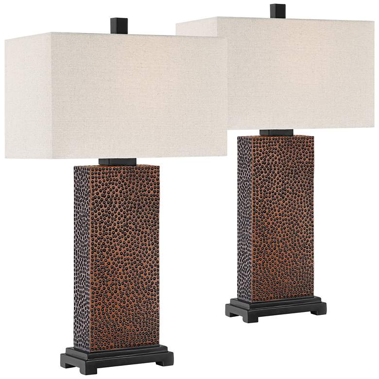 Caldwell Textured Column Bronze Table Lamps Set of 2