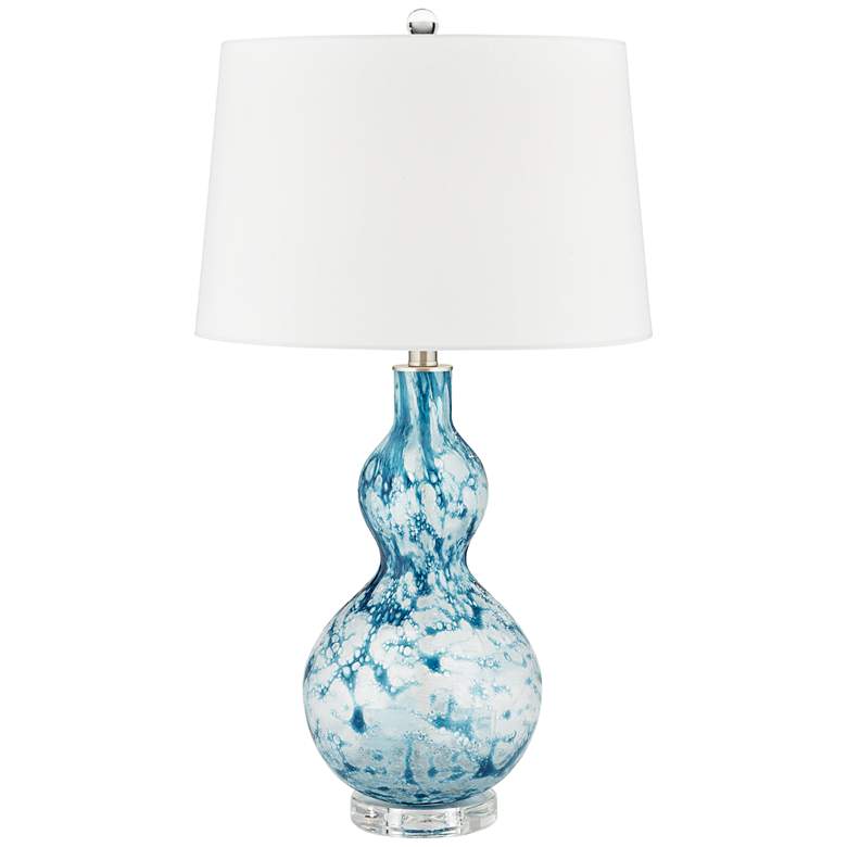 Possini Euro Sutton Blue and White Coastal Modern Art Glass Table Lamp